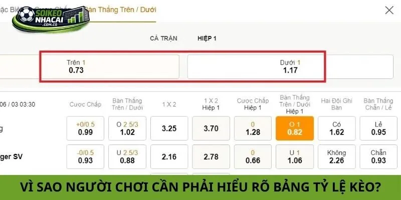 Vì sao người chơi cần phải hiểu rõ bảng tỷ lệ kèo?