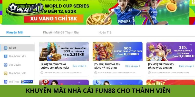 Chương trình khuyến mãi nhà cái Fun88 cho thành viên